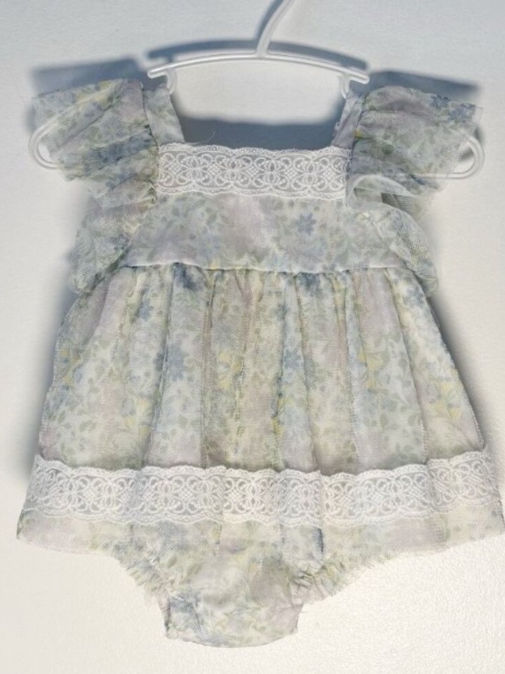 Designer Floral Tulle Lace Baby Girl Romper / Dress Catherine Malandrino 0-3M